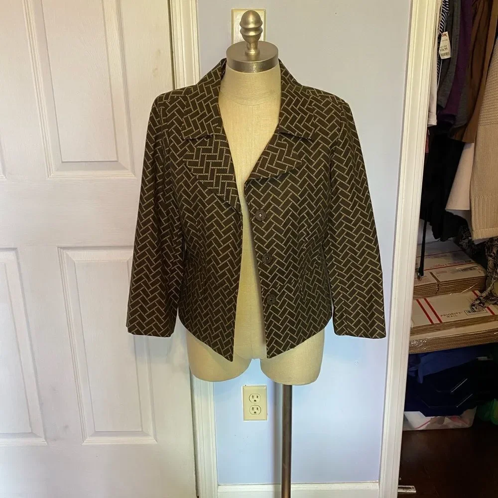 Ann Taylor Loft Jacket‎ Women's 10 Classic 3 Button Brown & Tan Office Blazer